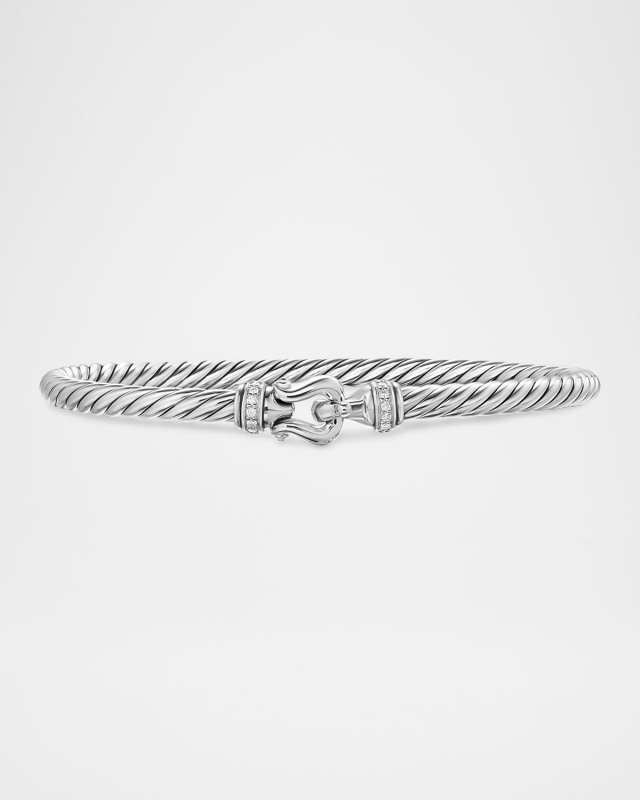 Cable Flex Buckle Bracelet with Pave Diamonds in Sterling Silver, 4mm